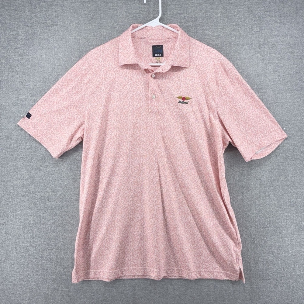 Greg Norman Baltusrol Golf Club Polo Shirt Men Size Large Peach Coral Print